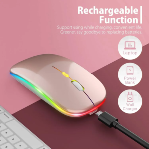 Rechargeable Wireless Mouse with Colorful Backlight – Silent & Ergonomic Design